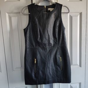 Michael Kors Faux Leather Black Mini Dress w Gold Zippers 8